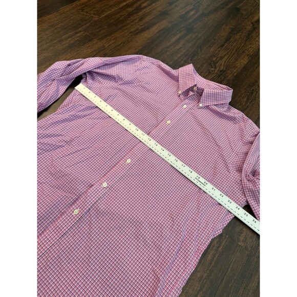 Lauren Ralph Lauren Shirt Mens 17.5 32/33 Pink Plaid Slim Fit Stretch Non-Iron - Picture 5 of 9